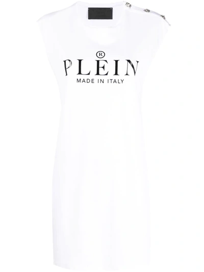 Philipp Plein Logo印花t恤式连衣裙 In White