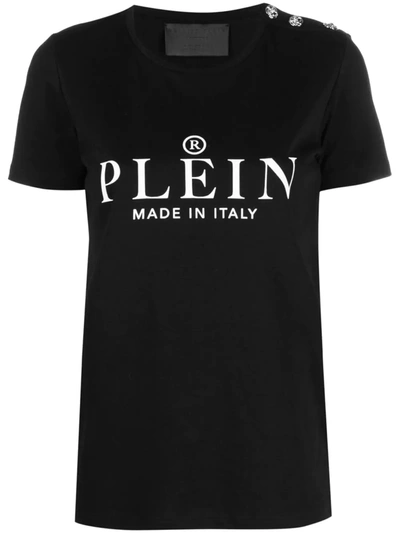 Philipp Plein Logo刺绣短袖t恤 In Black