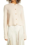Vince Button Crew Cashmere Cardigan In Heather Champagne