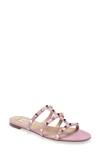 Valentino Pink Rockstud Flat Slide Sandals In Pink