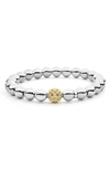 Lagos Sterling Silver & 18k Yellow Gold Signature Caviar Stretch Bracelet, 6 In Two-tone