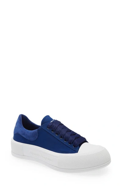 Alexander Mcqueen 45mm Cotton Canvas & Suede Sneakers In Blue,white