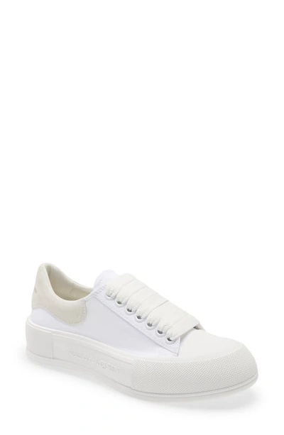 Alexander Mcqueen Suede-trimmed Canvas Exaggerated-sole Sneakers In White