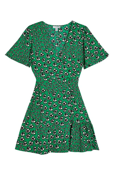 topshop green floral wrap dress Topshop black and green floral print wrap dress