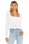 Afrm Hough Tie Neck Peplum Top In Blanc