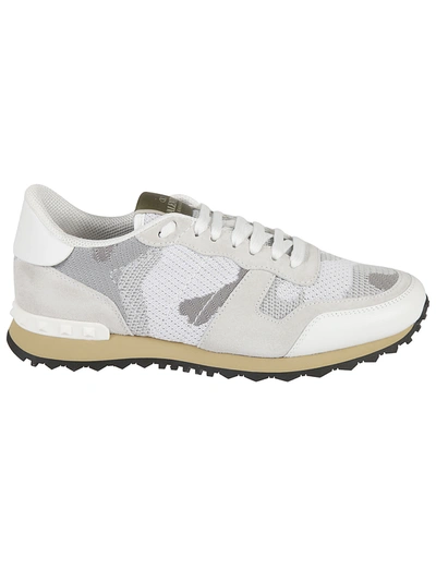 Valentino Garavani Mesh Paneled Sneakers In White/pastel Grey