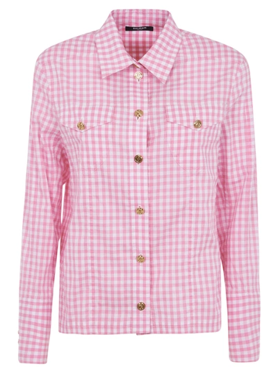 Balmain Check Buttoned Shirt In Pink