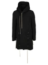 Rick Owens Fishtail Hooded Mid-length Parka In Black