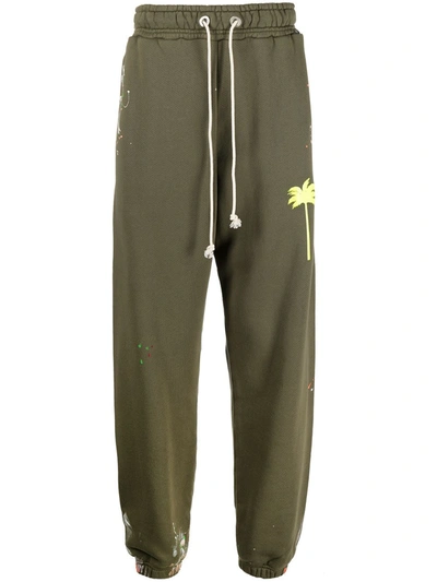 Palm Angels Paint-splatter Track Trousers In Green
