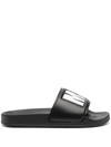 Msgm Teen Contrast Logo-print Slides In Black