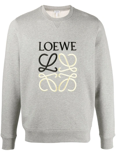 Loewe Logo-embroidered Crew-neck Sweatshirt In Grey