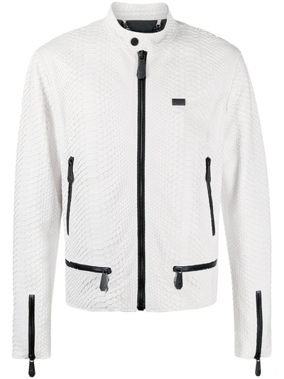 Philipp Plein Contrast Zip Jacket In White