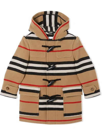 Burberry Icon Stripe Duffle Coat In Braun