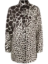 Ferragamo Multi-animal Print Long-sleeve Shirt In Brown