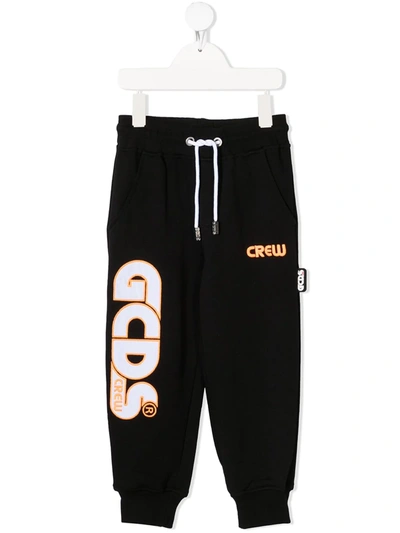 Gcds Teen Embroidered-logo Cotton Track Trousers In Black