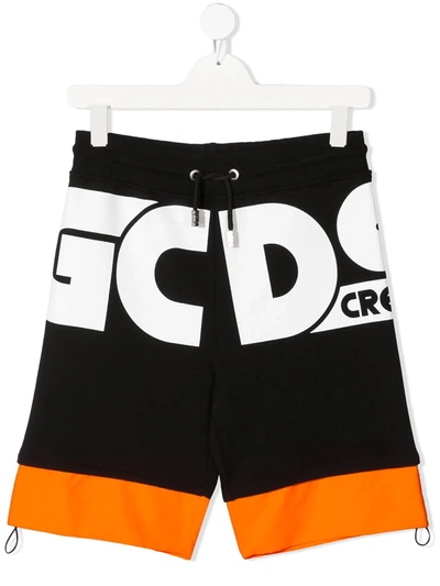 Gcds Kids' Logo-print Drawstring Shorts In Black