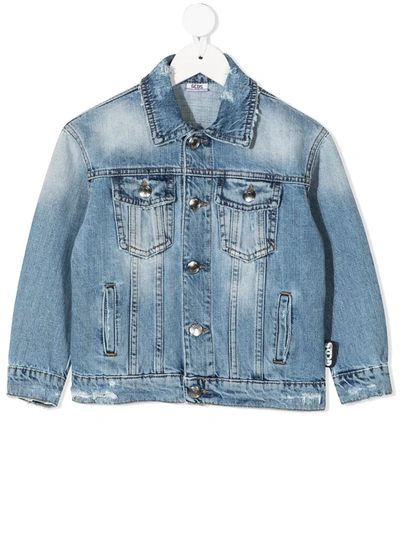 Gcds Teen Washed Button-up Denim Jacket In Blue