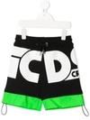 Gcds Teen Logo-print Drawstring-waist Track Shorts In Black,neongreen