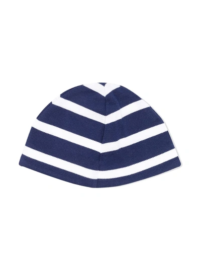 Fay Kids' Striped Print Beanie In Blue