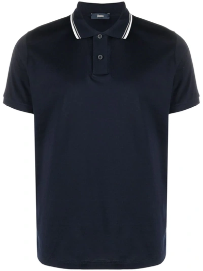 Herno Stripe Trimmed Collar Polo Shirt In Blu Navy