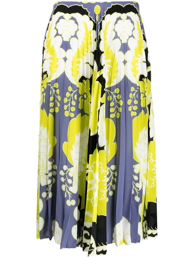 Valentino Abstract Print Pleated Silk Skirt In Green