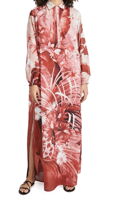 F.r.s For Restless Sleepers Liriope Jungle-print Cotton-muslin Kaftan In Red