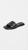 Tory Burch Double T Leather Slides In Perfect Black/gold