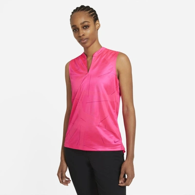 Nike Breathe Women's Sleeveless Printed Golf Polo In Hyper Pink,fireberry