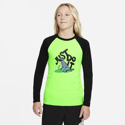 Nike Jdi Big Kids' (boys') Long-sleeve Hydroguard Swim Shirt In Green