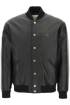 Alyx Varsity Bomber Jacket Black Leather Varsity Jacket With Metal Logo In Black