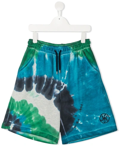 Msgm Kids' Tie Dye Bermuda In Grey, Blue And Green