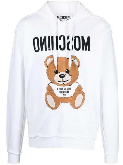 Moschino Teddy Embroidered Reverse Hoodie In White