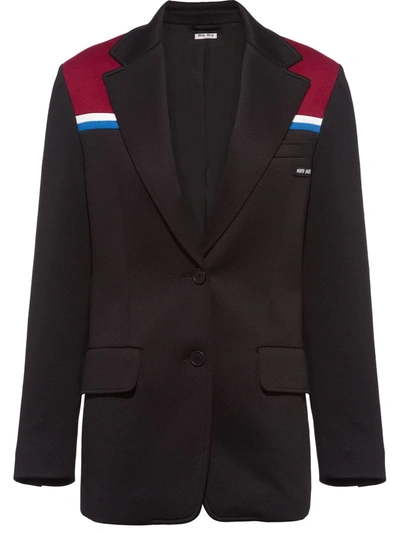 Miu Miu Colour-block Single-breasted Blazer In Black