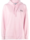 Ganni Embroidered Cotton-blend Fleece Hoodie In Pink