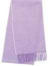 Prada Triangle Logo Cashmere Fringe Scarf In Lilium/talc