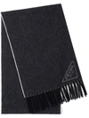 Prada Triangle Logo Cashmere Fringe Scarf In F0n12 Nero Talco