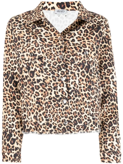 Liu •jo Leopard-print Raw-cut Jacket In Neutrals