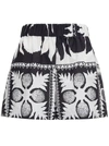 Red Valentino Cotton Blend Shorts With Damier Flowers Print In Black