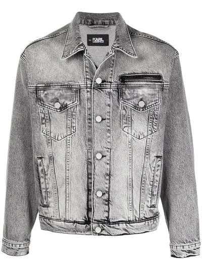 Karl Lagerfeld Logo Denim Jacket In Grey