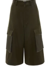 Jw Anderson Patch-pocket Wool-twill Wide-leg Shorts In Green