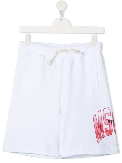 Msgm Kids' Logo-print Cotton Shorts In White