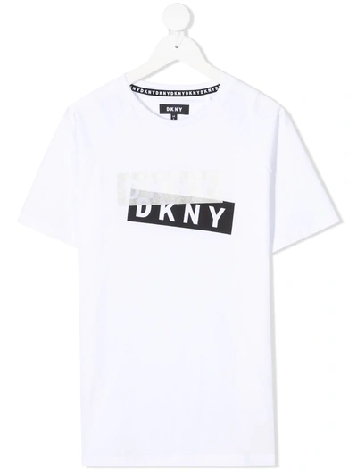 Dkny Kids' Logo-print Cotton T-shirt In Bianco