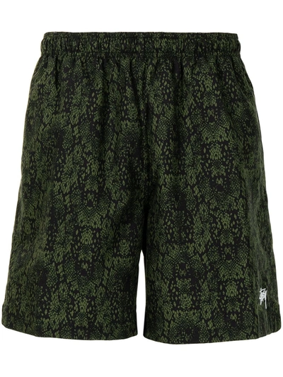 Stussy Snakeskin Print Swimming Shorts In Green