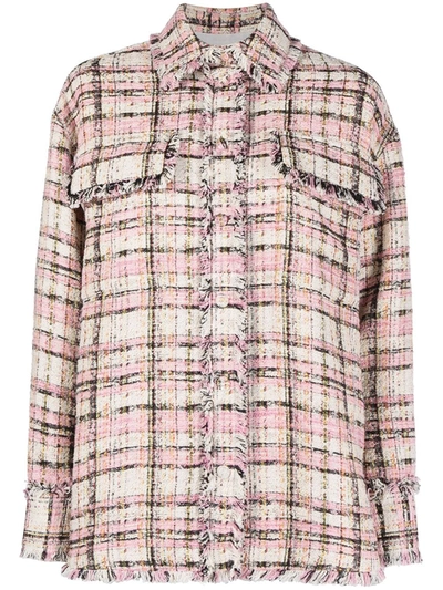 Msgm Tweed Overshirt In Pink And Cream Colour In Multi
