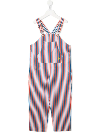 The Animals Observatory Kids' Striped Cotton Dungarees In White