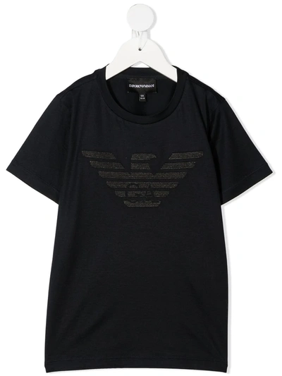 Emporio Armani Kids' Logo-print Short-sleeved T-shirt In Blue