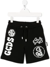 Gcds Logo Print Cotton Track Shorts In Black
