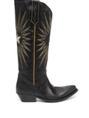 Golden Goose Wish Star Embroidered Distressed Leather Cowboy Boots In Black