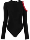 Atu Body Couture Ghosting Bodysuit With Cut-away Shoulder In Black