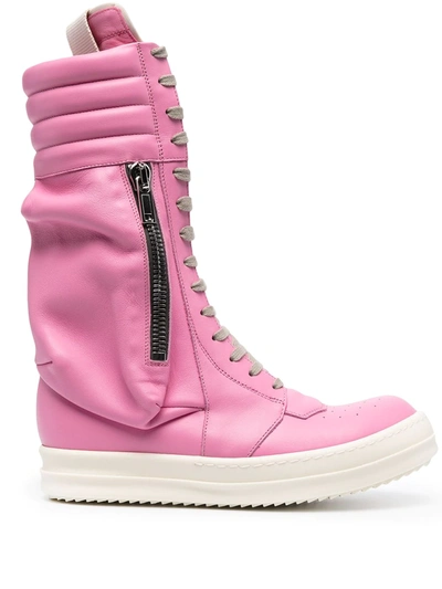 Rick Owens Leather Trainer Boots In Pink